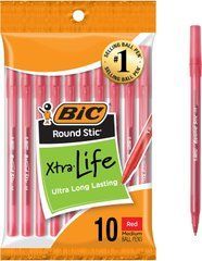 Набор шариковых ручек 10 шт BIC Round Stic Xtra Life Красные (GSMP101-Red)
