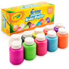 Набір змиваючих неонових фарб Crayola Washable Kids Paint, Neon Colors,10 кольорів (54-2390)