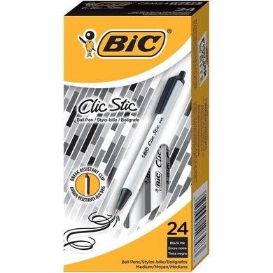 Набір кулькових ручок 24 шт автоматичних BIC Clic Stic Масляна чорна (CSM241)