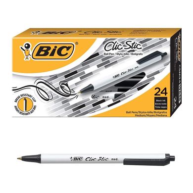 Набор шариковых ручек 24 шт автоматических BIC Clic Stic Масляная черная (CSM241)