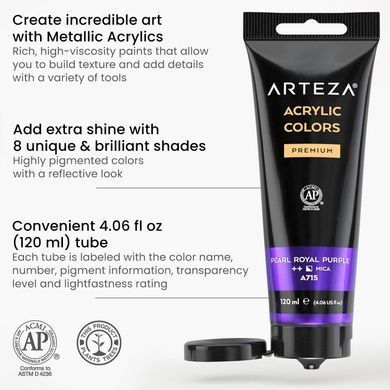 Акриловые перламутровые краски Arteza Metallic Acrylic Paint Профессиональная серия 120 мл (&lrm;&lrm;ARTZ-3516)
