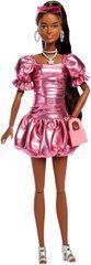 Кукла Barbie Deluxe Style №6 с черными волосами в хвосте, в металлическом коралловом платье (JFP41)