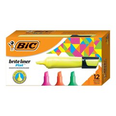 Набор текстовых маркеров 12 шт BIC Brite Liner Flat Highlighter Цветной (BLPF11-AST)