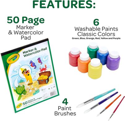 Набор для рисования Crayola Kids Paint Set, 6 Washable Paints Гуашь красоки с кисточками (04-1078)