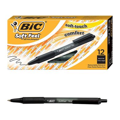 Набір кулькових ручок 12 шт автоматичних BIC Soft Feel, 1 мм. Чорні (SCSF11-Blk) (BICSCSF11BK)