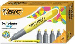 Набор текстовых маркеров BIC Brite Liner Flat Highlighter, Yellow - Текстовидильний желтый 12 шт