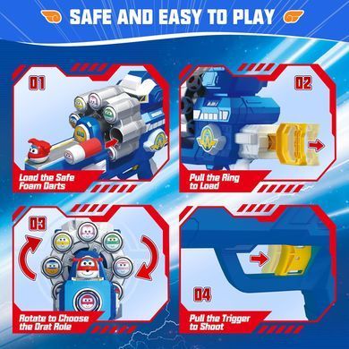 Игрушечный бластер Super Wings: барабан на 10 пуль, мишень, 10 мягких патронов (YW780610)