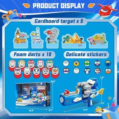 Игрушечный бластер Super Wings: барабан на 10 пуль, мишень, 10 мягких патронов (YW780610)