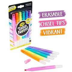 Набір текстових маркерів які стираються Crayola Take Note Erasable Highlighters 6 шт. (58-6504)
