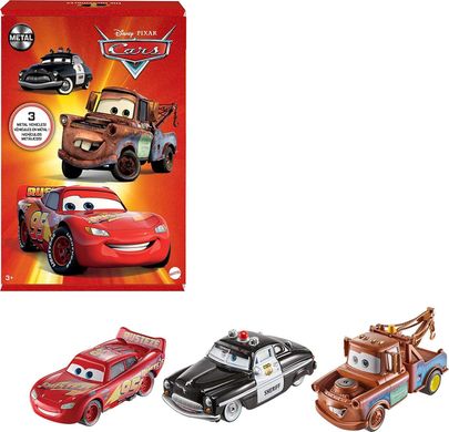 Набір автомобілів Тачки Disney Pixar Cars Lightning McQueen, Sheriff & Mater Блискавка Маквін, Шериф і Метр (HBW14)
