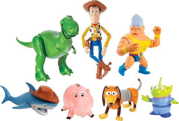 Игровой набор из 7 фигурок Disney Pixar Toy Story Вуди, Рекс, Акула, Рокки Гибралтар, Спиралька, Хэмм, Пришелець (HNN48)