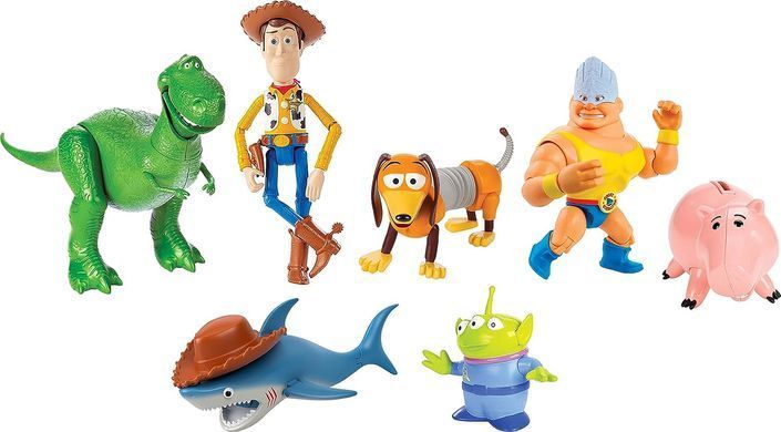 Игровой набор из 7 фигурок Disney Pixar Toy Story Вуди, Рекс, Акула, Рокки Гибралтар, Спиралька, Хэмм, Пришелець (HNN48)