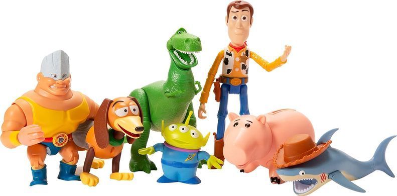 Игровой набор из 7 фигурок Disney Pixar Toy Story Вуди, Рекс, Акула, Рокки Гибралтар, Спиралька, Хэмм, Пришелець (HNN48)