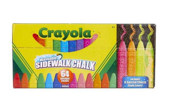 Мел 64 шт Crayola Washable Sidewalk Chalk для рисования на асвальте, мольберте, доске (51-2064)