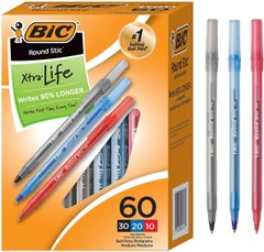 Набір кулькових ручок 60 шт BIC Round Stic Xtra Life Кольорові масляні (GSM609AST) (B07L54B5N3)