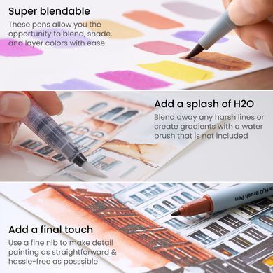 Профессиональные ручки Arteza Watercolor Pens EverBlend H2O 12 шт с гибкими наконечниками кисти (&lrm;ARTZ-2147)