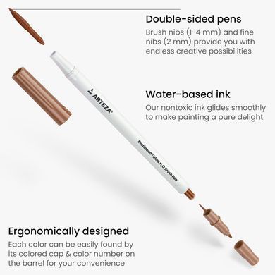 Профессиональные ручки Arteza Watercolor Pens EverBlend H2O 12 шт с гибкими наконечниками кисти (&lrm;ARTZ-2147)