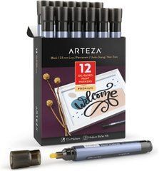 Маркеры перманентные чорные на масляной основе Arteza Oil-Based Paint Markers, 2.5 мм. 12 шт. (ARTZ-4182)