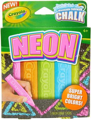 Крейда 5 шт Crayola Washable Sidewalk Chalk, Neon для малювання на асвальті, мольберті (03-5803)