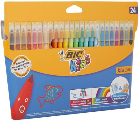 Набор смывающих фломастеров BIC Kids Kid Couleur Felt Tip Colouring Pens 24 штук. (841800)