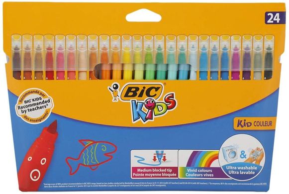 Набор смывающих фломастеров BIC Kids Kid Couleur Felt Tip Colouring Pens 24 штук. (841800)